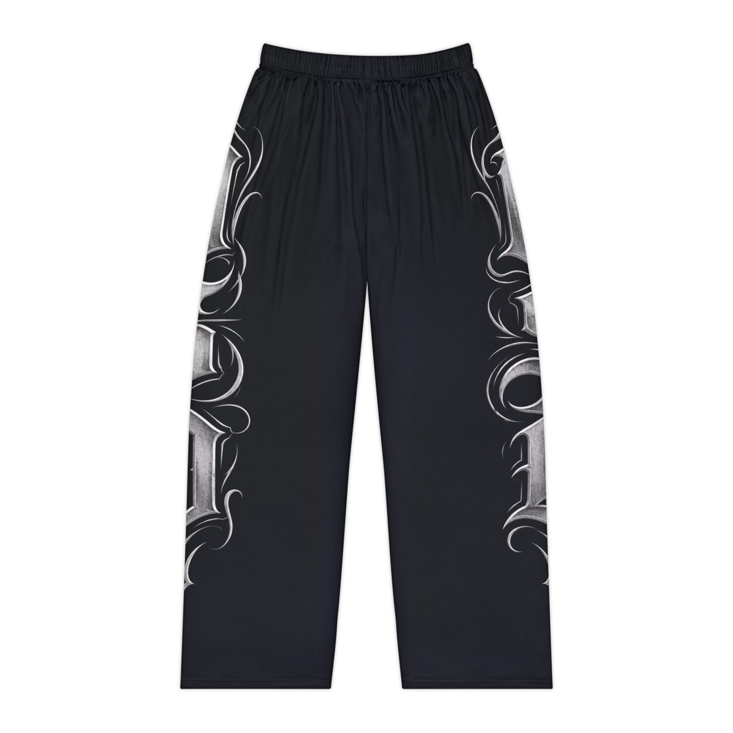 Gothic Script Women's Pajama Pants – Black Side Lettering Lounge Pants