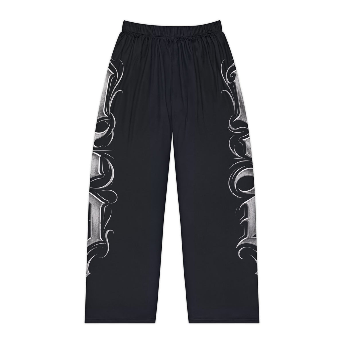 Gothic Script Women's Pajama Pants – Black Side Lettering Lounge Pants