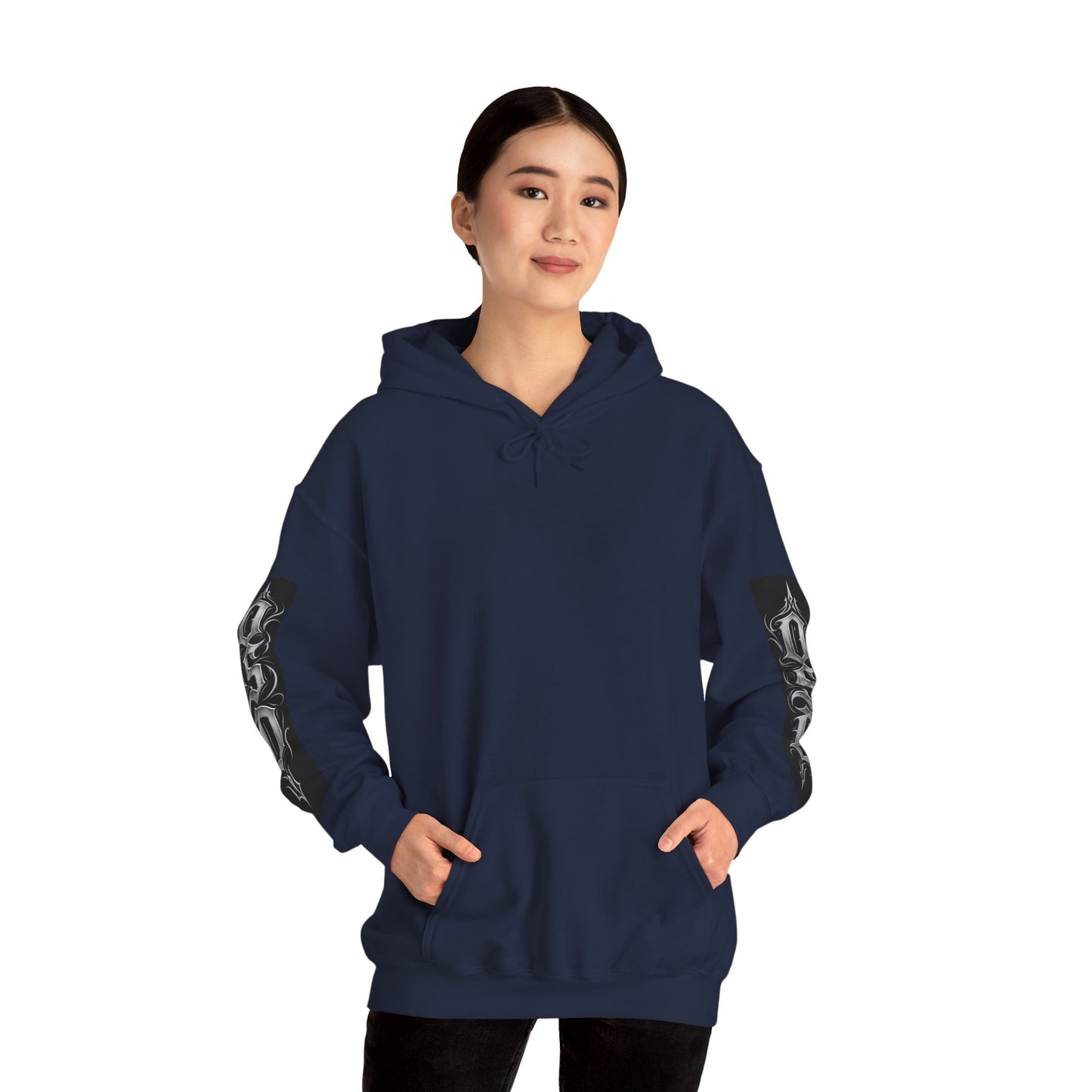 Graphic Hoodie — Gothic "OSD" Logo Pullover with Sleeve Panels
