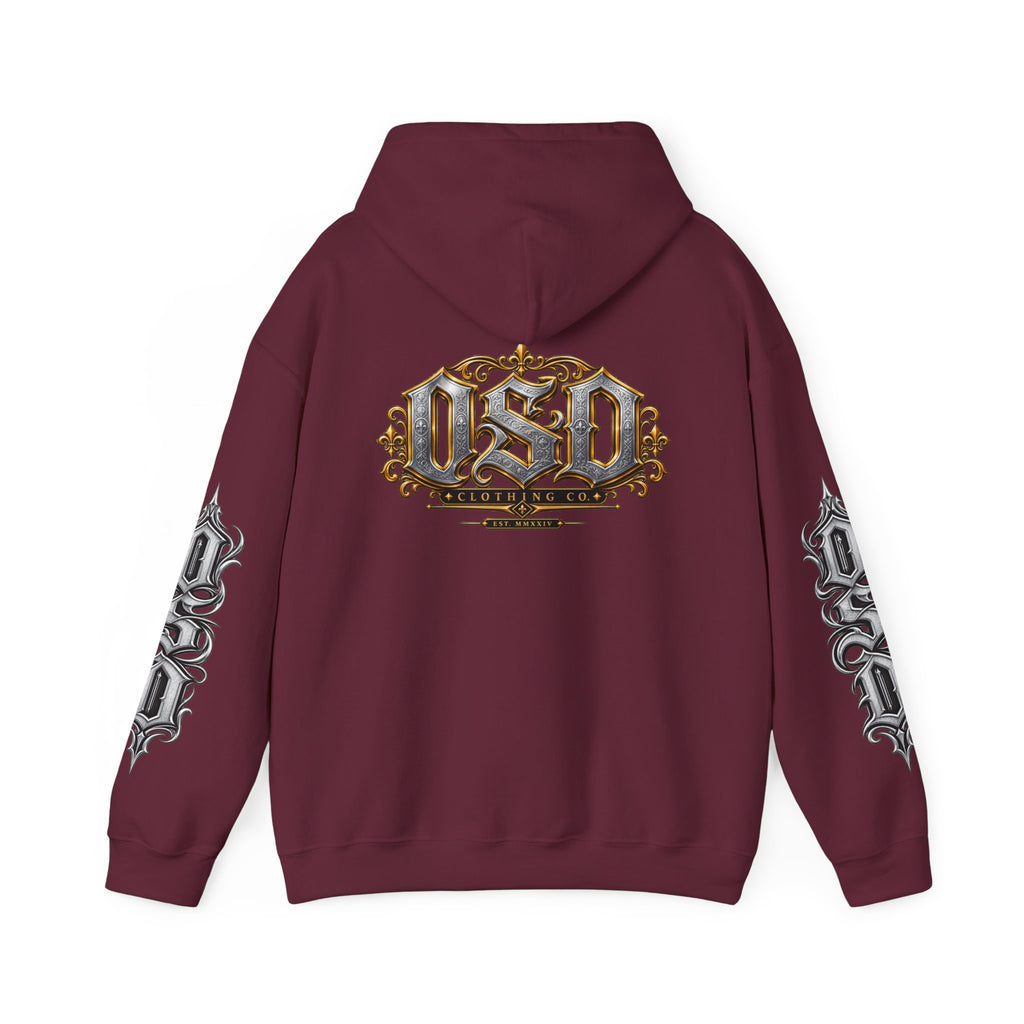 Hoodie — Ornate Gothic "OSD" Logo Sleeve & Back Streetwear Hoodie