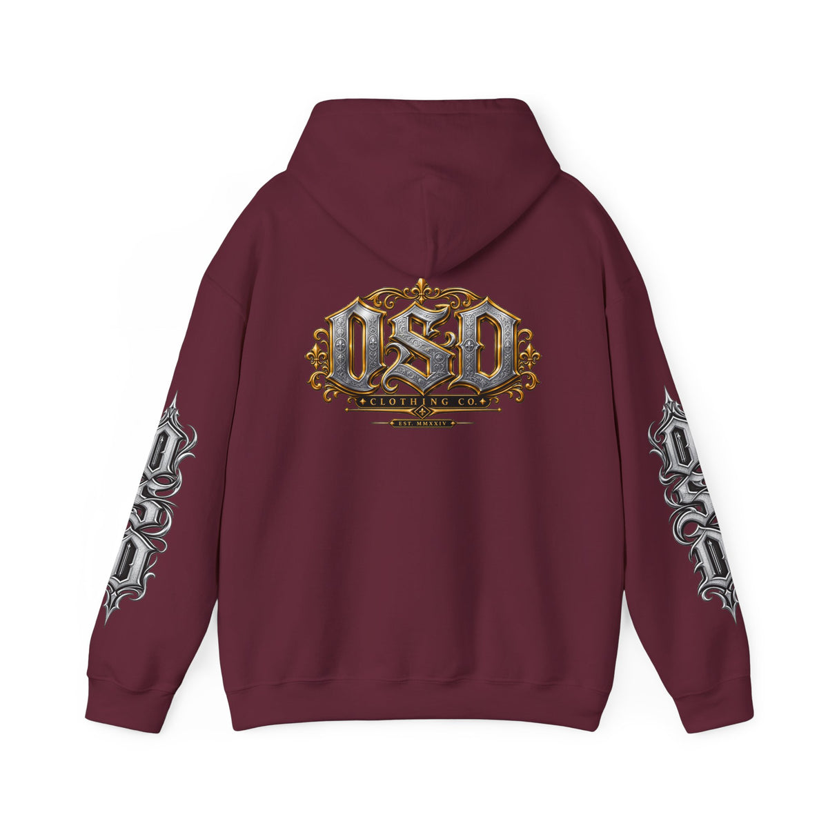 Hoodie — Ornate Gothic "OSD" Logo Sleeve & Back Streetwear Hoodie