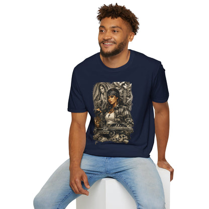 Chicana Lowrider Art T-Shirt – Virgen & Cholo Girl Vintage Streetwear