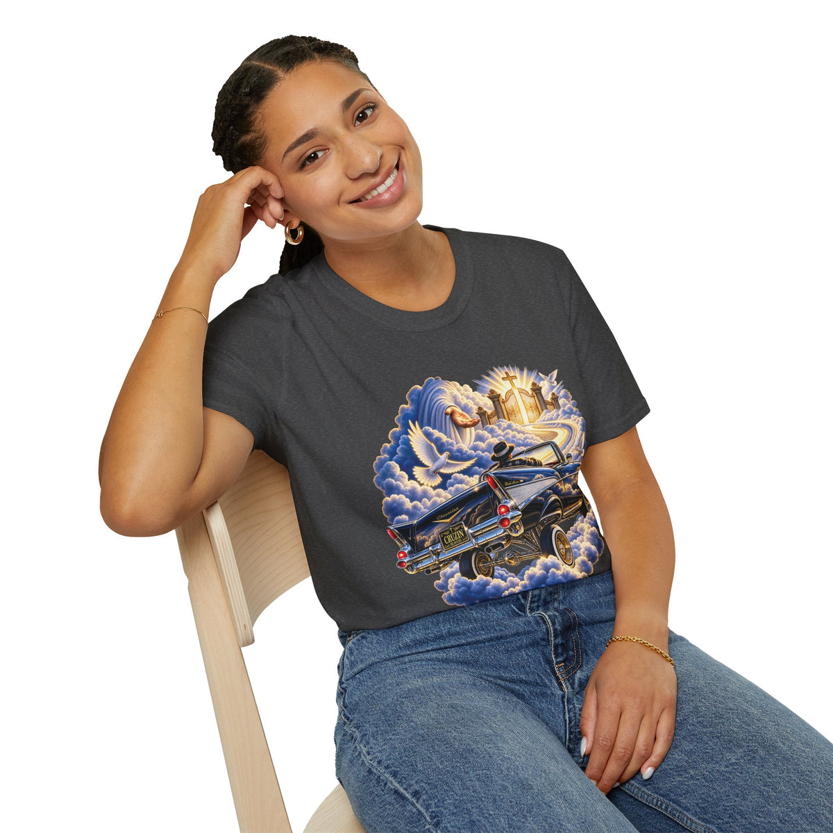 Christian Heaven Car Tribute T-Shirt — Guardian Angel, Cross & Dove T Shirt
