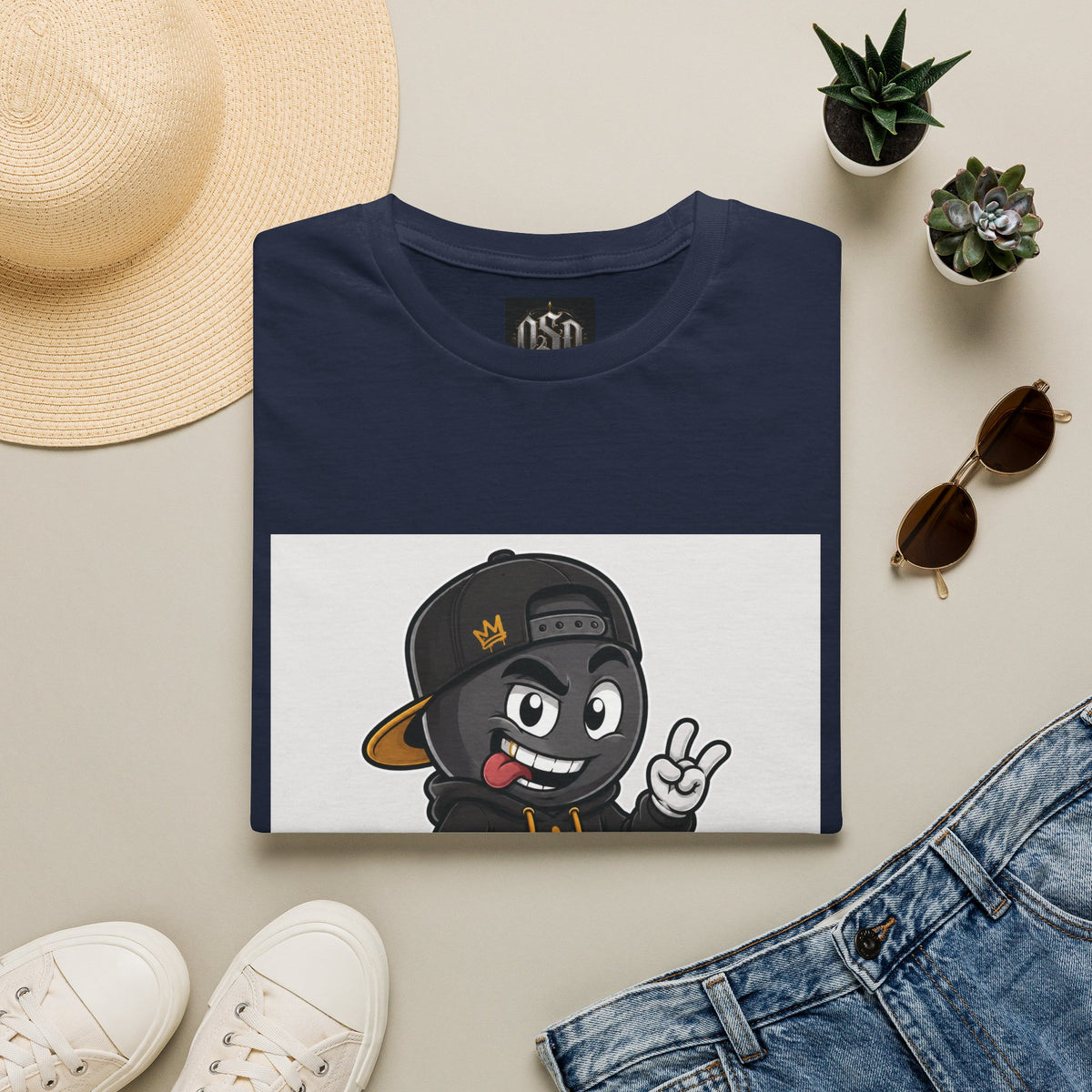 Character Graphic T‑Shirt — Cartoon Peace Sign Streetwear Tee