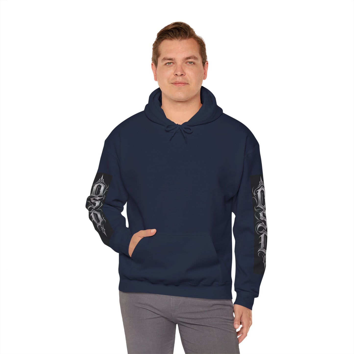 Graphic Hoodie — Gothic "OSD" Logo Pullover with Sleeve Panels