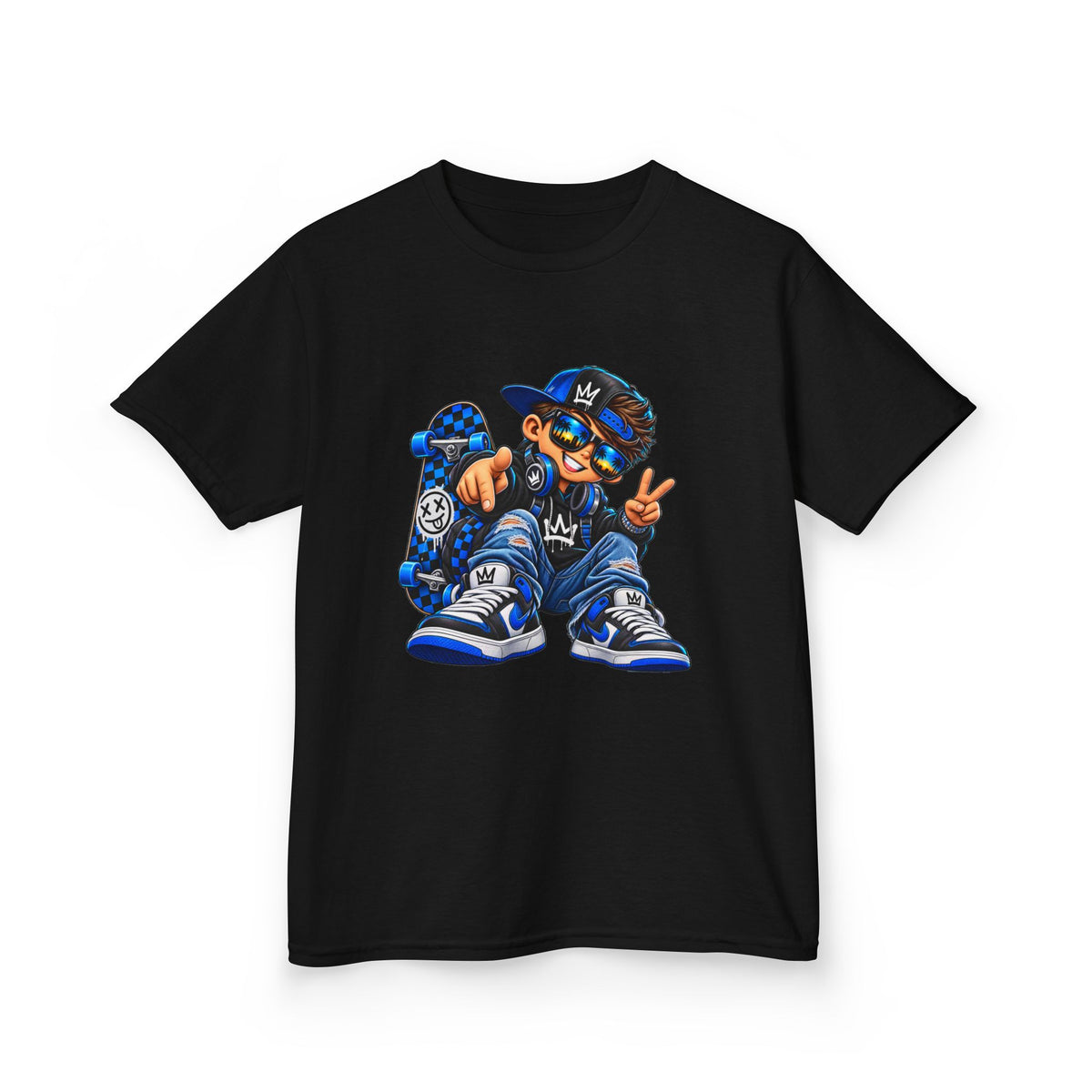 Kids Tee — Cool Skate Kid Graphic T-Shirt (Blue Streetwear)