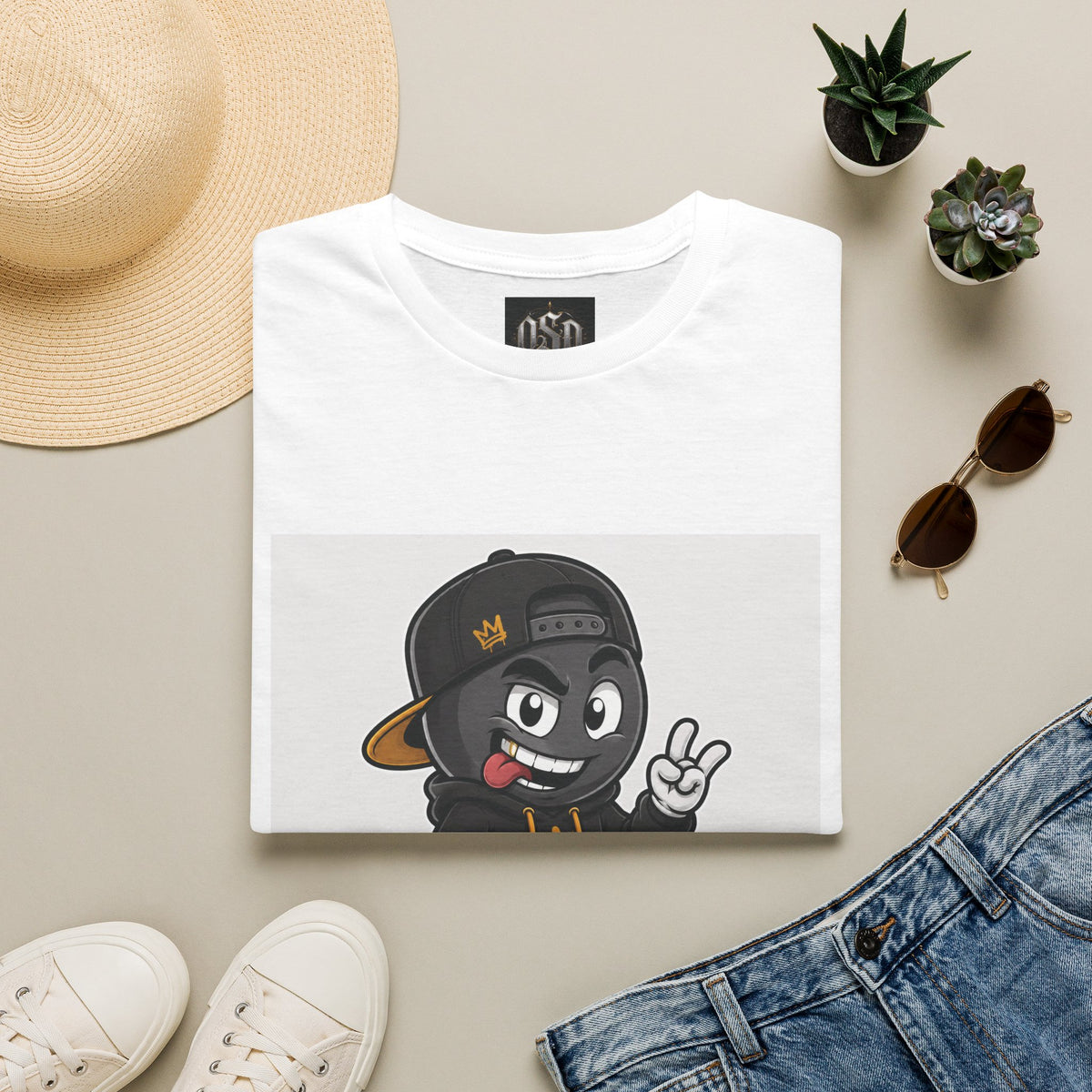 Character Graphic T‑Shirt — Cartoon Peace Sign Streetwear Tee