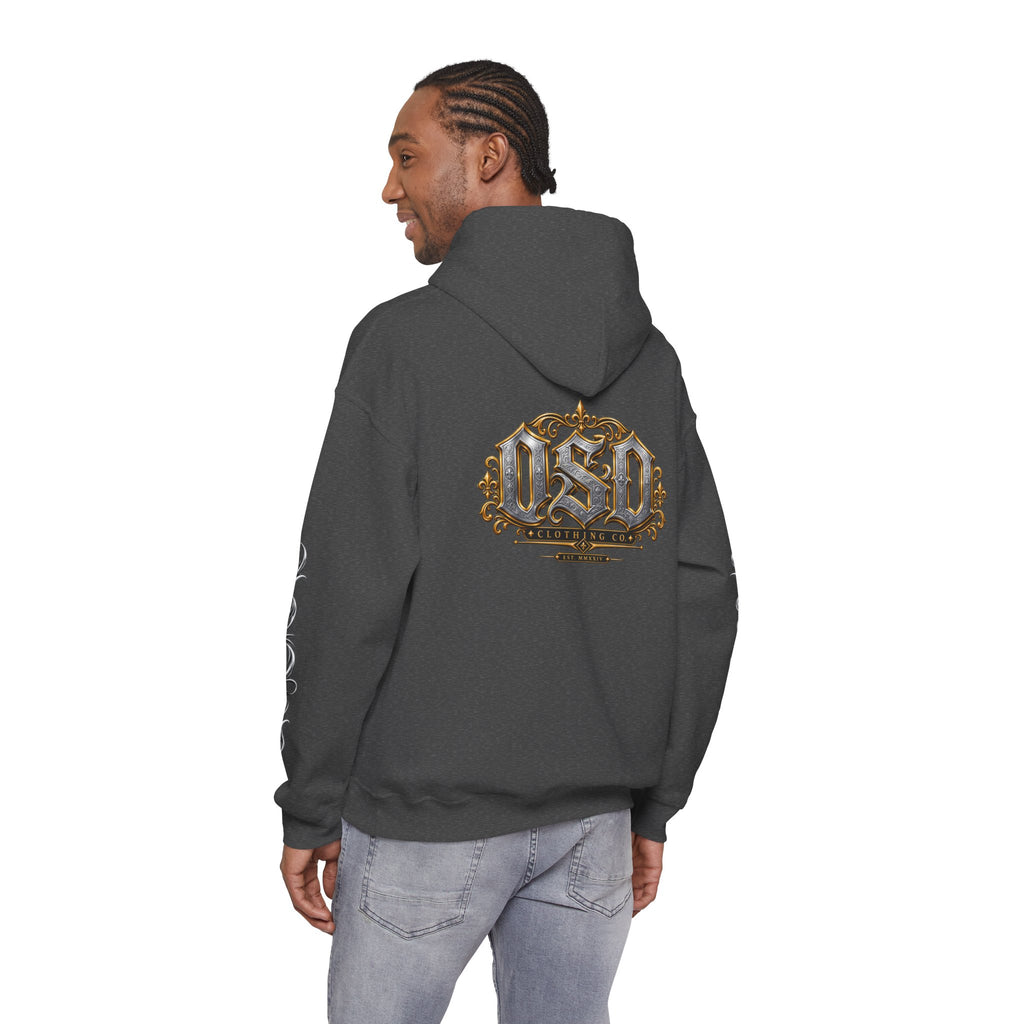 Hoodie — Ornate Gothic "OSD" Logo Sleeve & Back Streetwear Hoodie