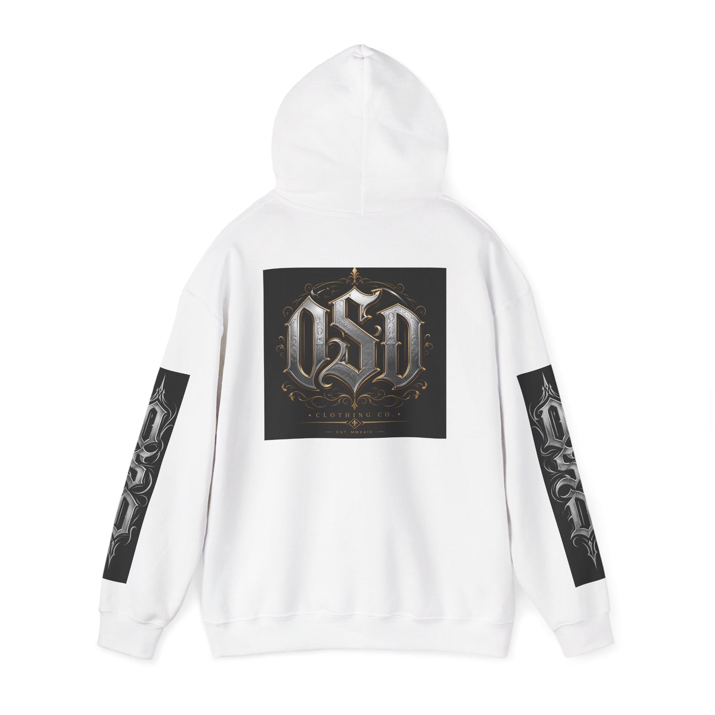 Graphic Hoodie — Gothic "OSD" Logo Pullover with Sleeve Panels