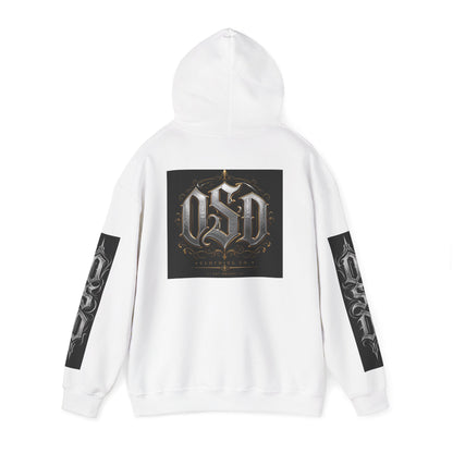 Graphic Hoodie — Gothic "OSD" Logo Pullover with Sleeve Panels