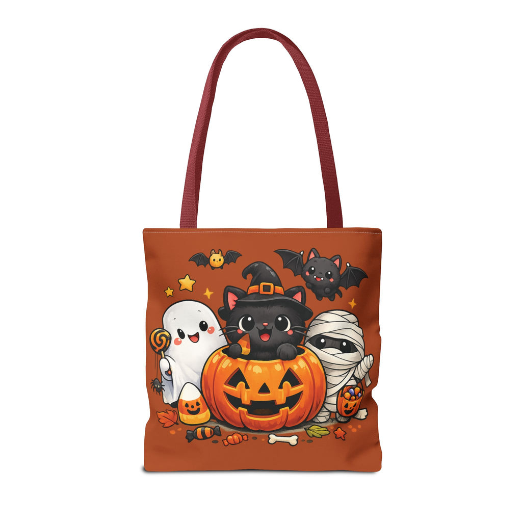 Halloween Cute Cat Pumpkin Tote Bag — Trick-or-Treat Witch Cat & Mummy Design