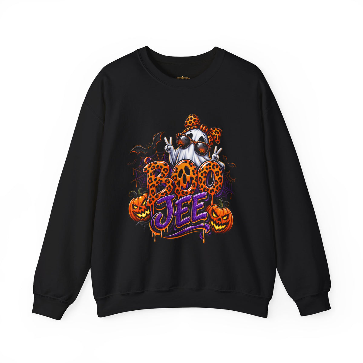 Halloween Ghost Crewneck Sweatshirt — 'Boo Jee' Leopard Pumpkin Graphic