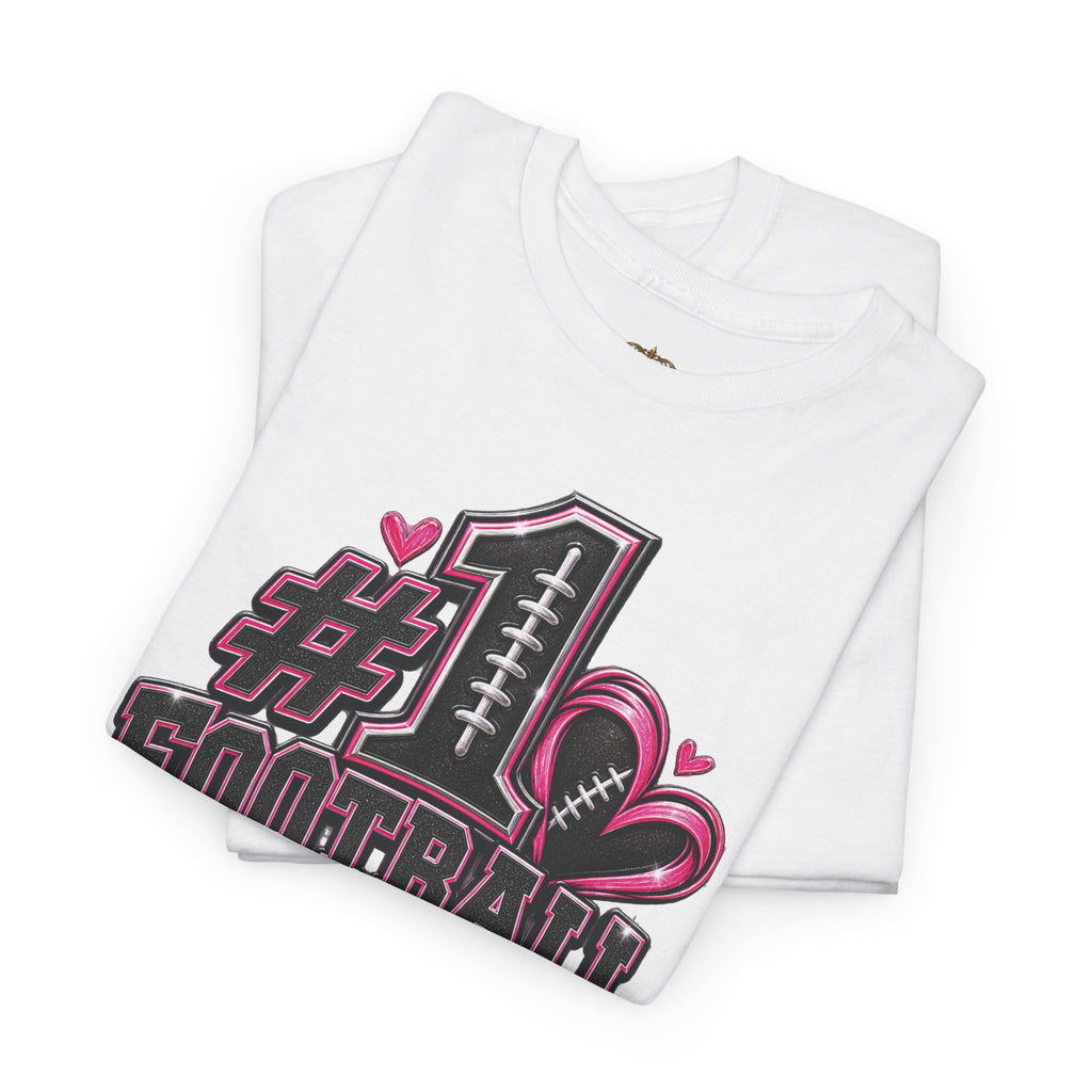 #1 Football Mom T-Shirt — Pink Heart Football Mom Tee for Game Day