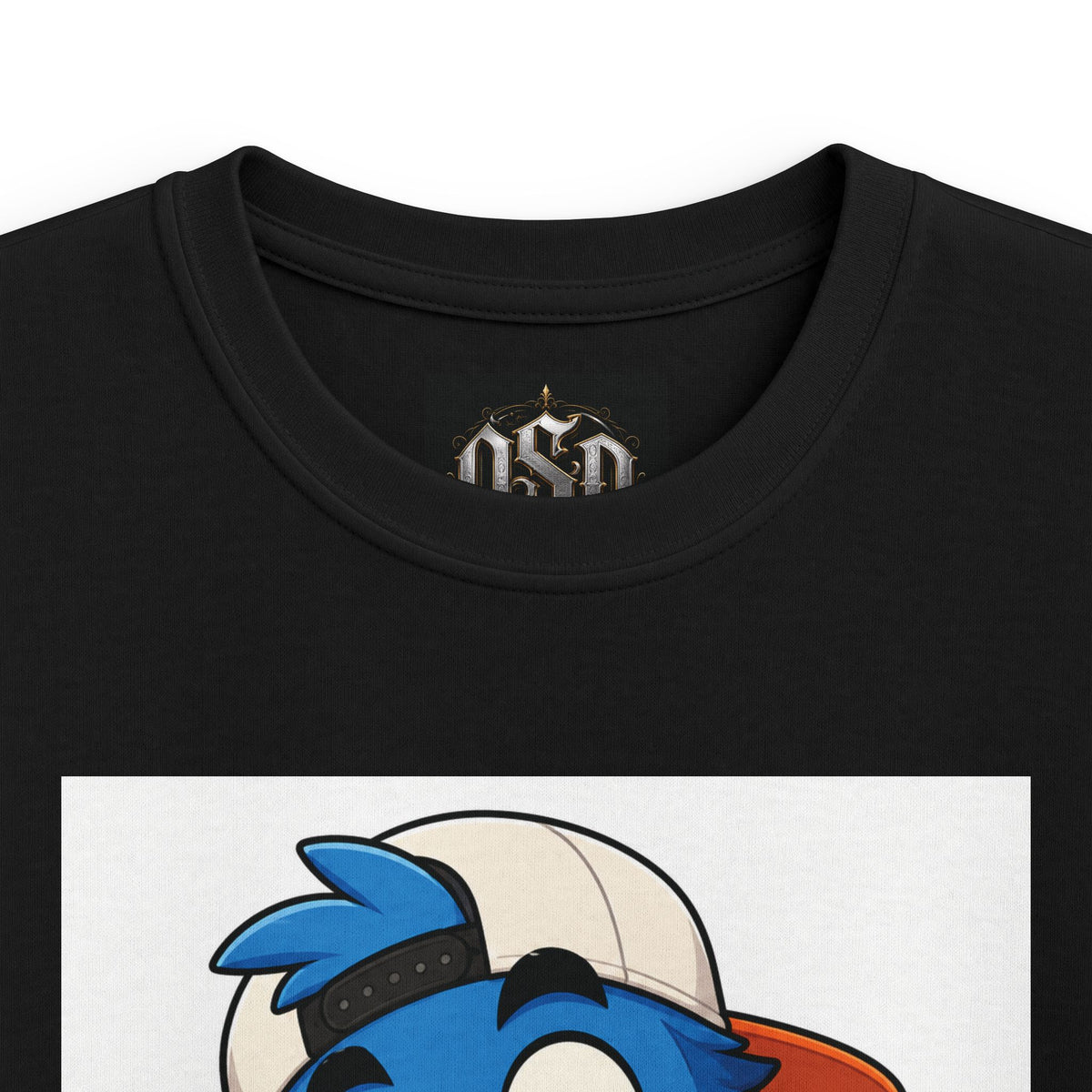 Kids Tee — Blue Cartoon Character Peace Sign Graphic Shirt