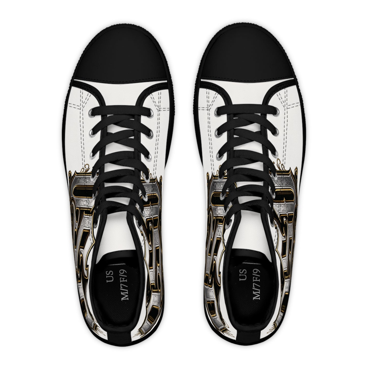 Women's High Top Sneakers — Gothic Monogram Black & Gold Vintage Initials