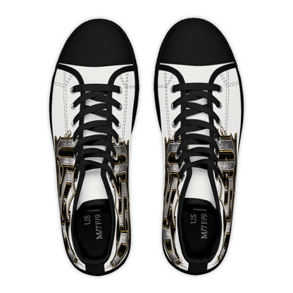 Women's High Top Sneakers — Gothic Monogram Black & Gold Vintage Initials