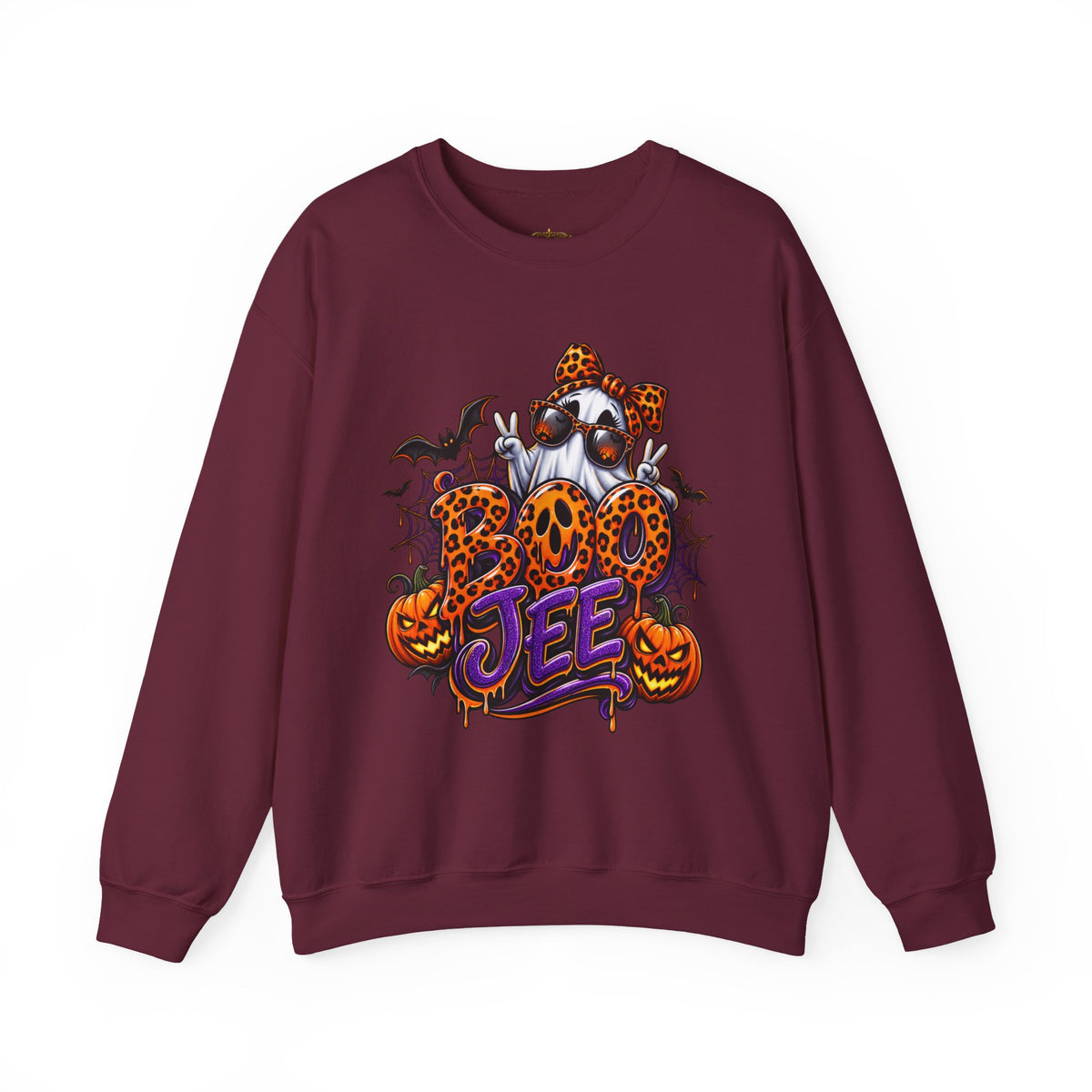 Halloween Ghost Crewneck Sweatshirt — 'Boo Jee' Leopard Pumpkin Graphic