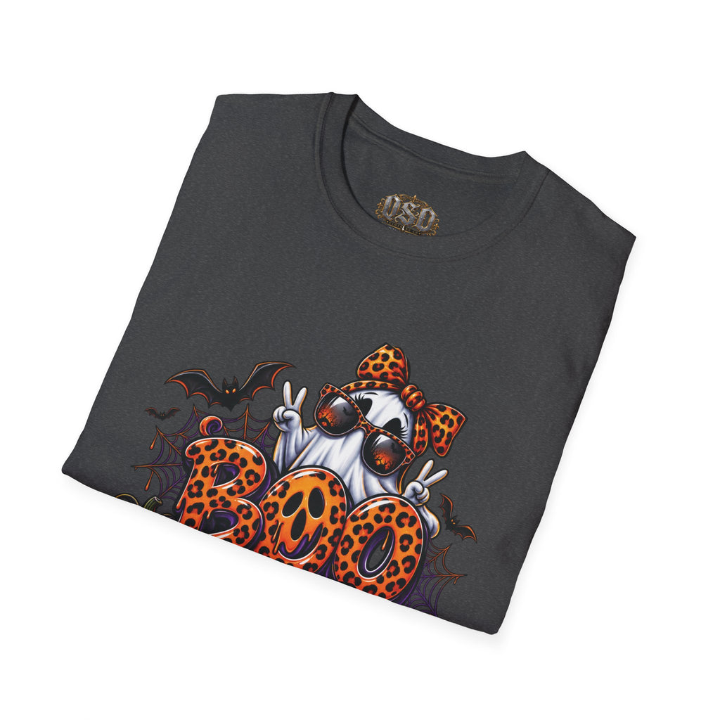 Ghost Boo Leopard Halloween T-Shirt — 'Boo' Graphic Pumpkin Bat Tee