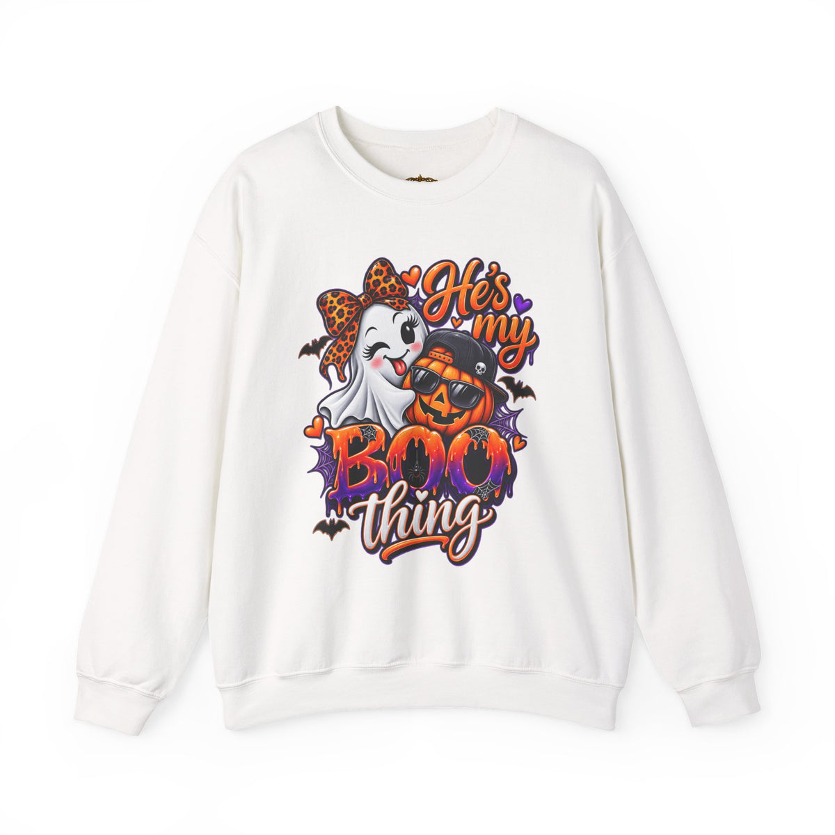 Sweatshirt — "He's My Boo Thing" Halloween Ghost & Jack-O'-Lantern Crewneck