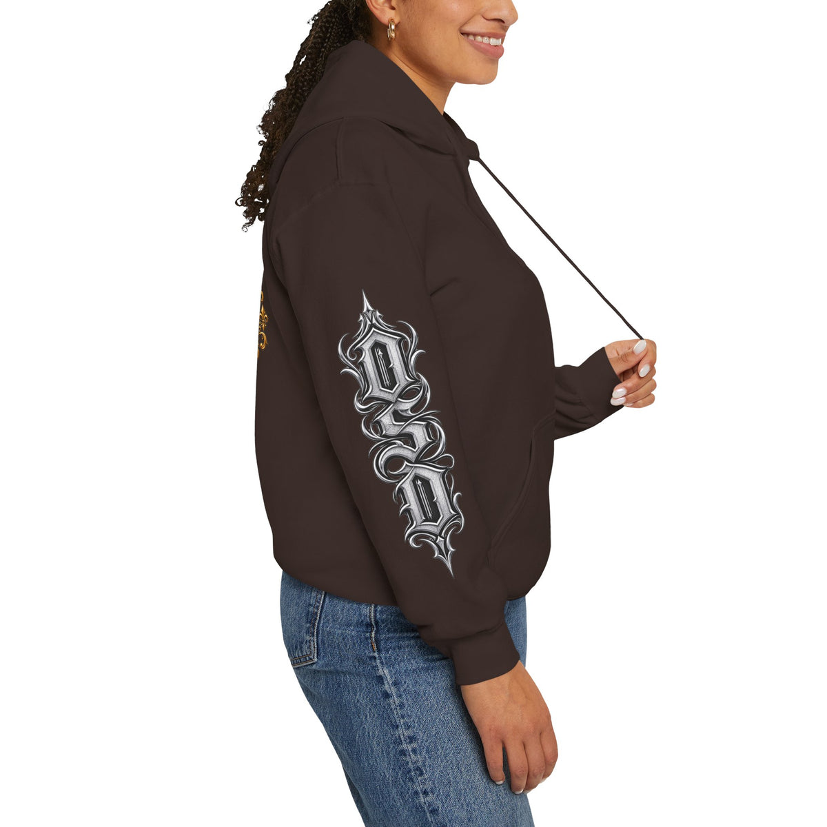 Hoodie — Ornate Gothic "OSD" Logo Sleeve & Back Streetwear Hoodie