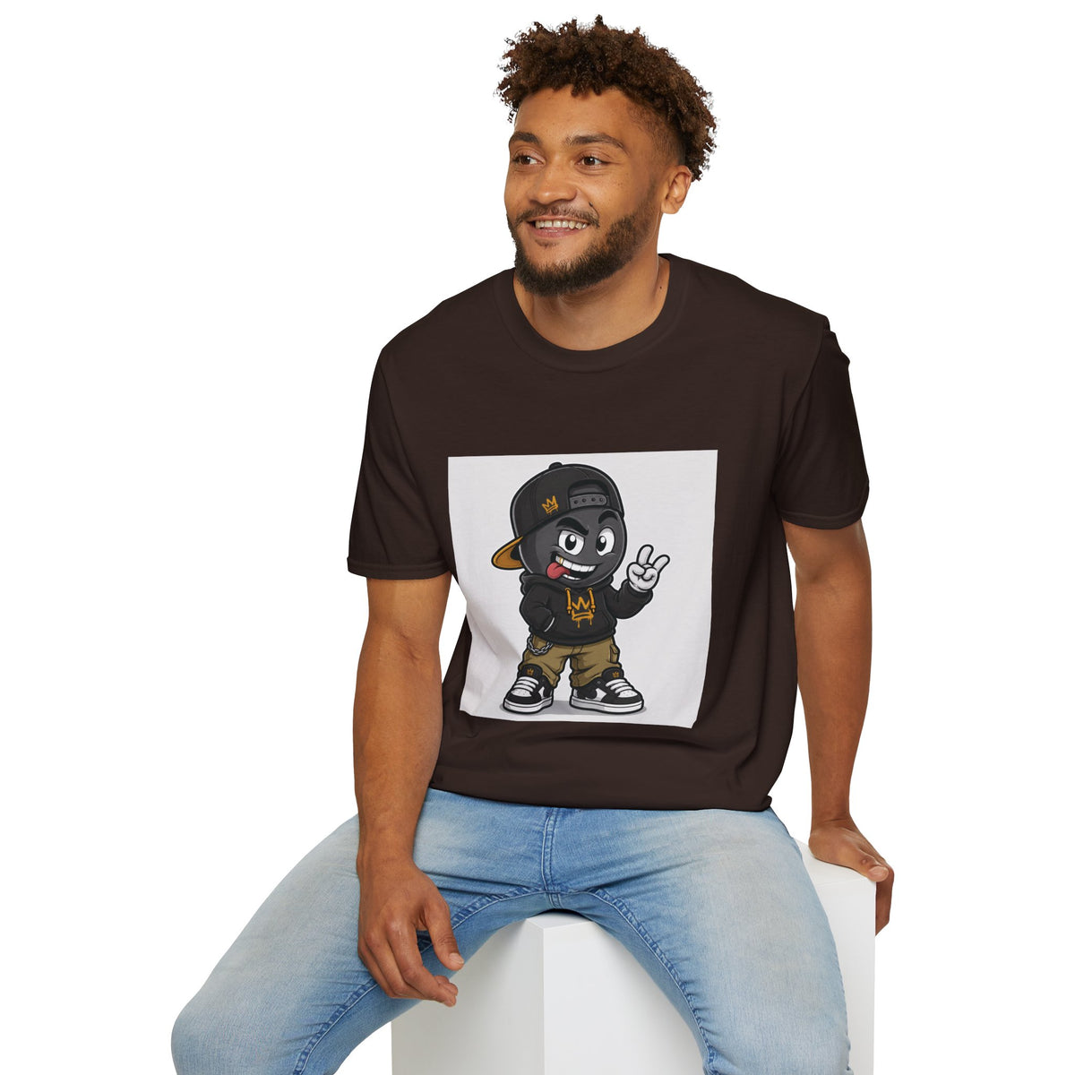 Character Graphic T‑Shirt — Cartoon Peace Sign Streetwear Tee