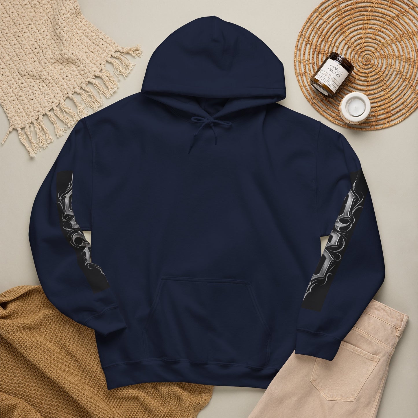 Graphic Hoodie — Gothic "OSD" Logo Pullover with Sleeve Panels