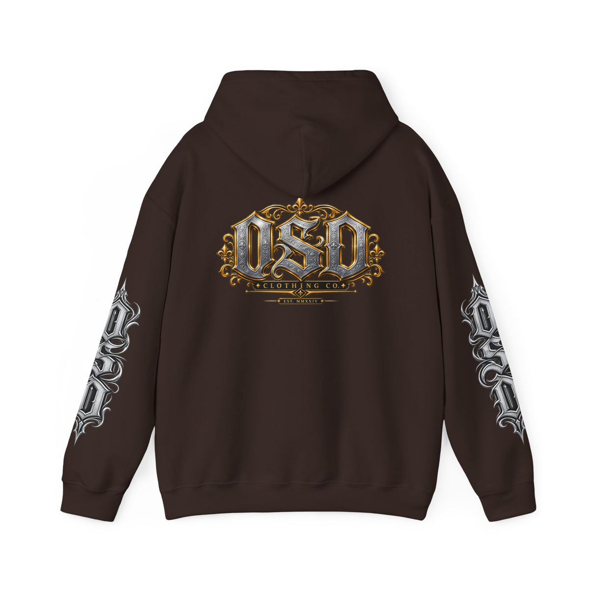 Hoodie — Ornate Gothic "OSD" Logo Sleeve & Back Streetwear Hoodie