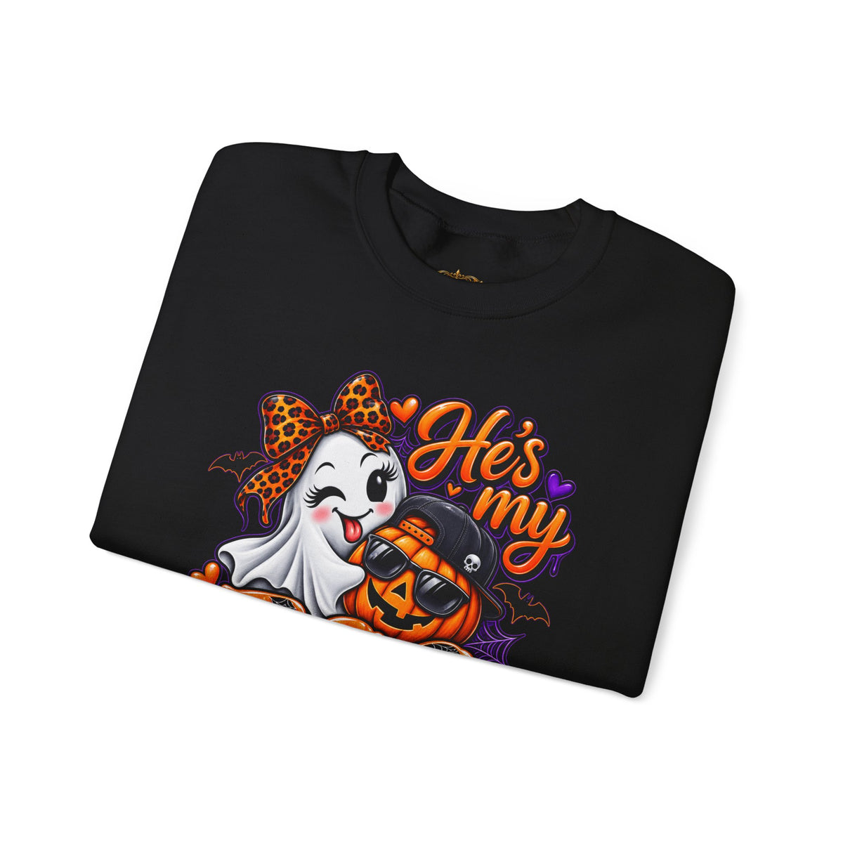 Sweatshirt — "He's My Boo Thing" Halloween Ghost & Jack-O'-Lantern Crewneck