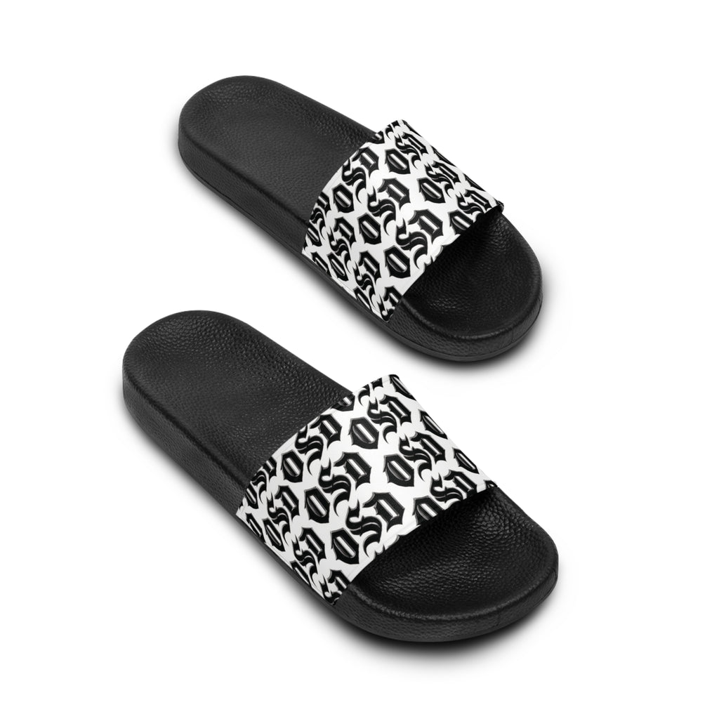 Slide Sandals —  '0SD' Monogram Black & White Lounge Slides