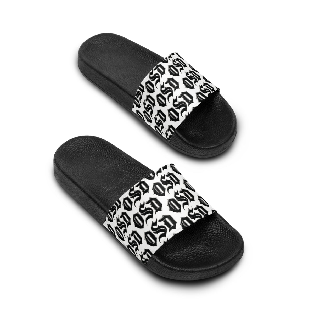 Slide Sandals —  '0SD' Monogram Black & White Lounge Slides