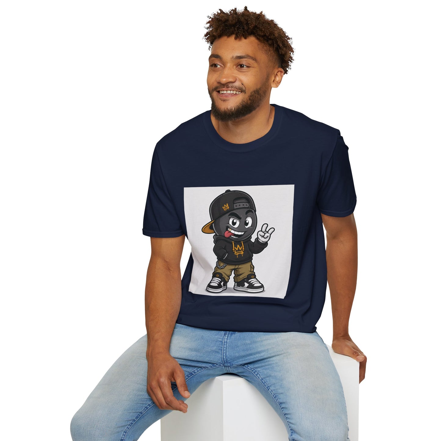 Character Graphic T‑Shirt — Cartoon Peace Sign Streetwear Tee