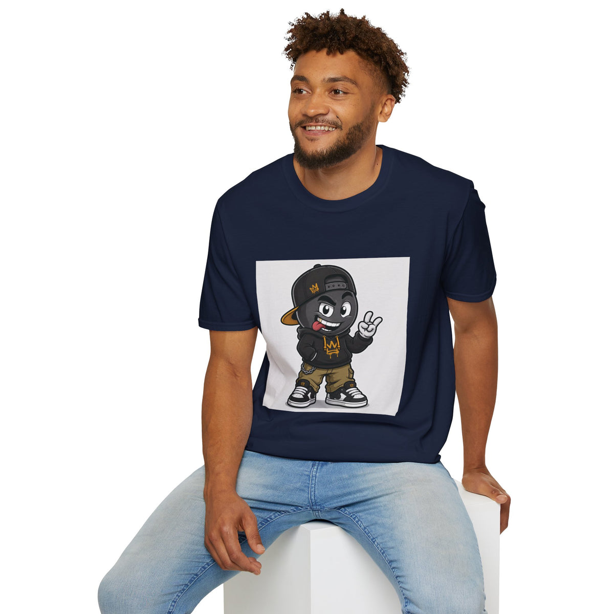 Character Graphic T‑Shirt — Cartoon Peace Sign Streetwear Tee