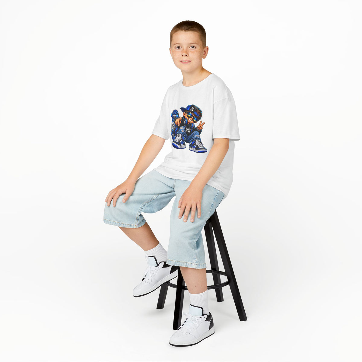 Kids Tee — Cool Skate Kid Graphic T-Shirt (Blue Streetwear)