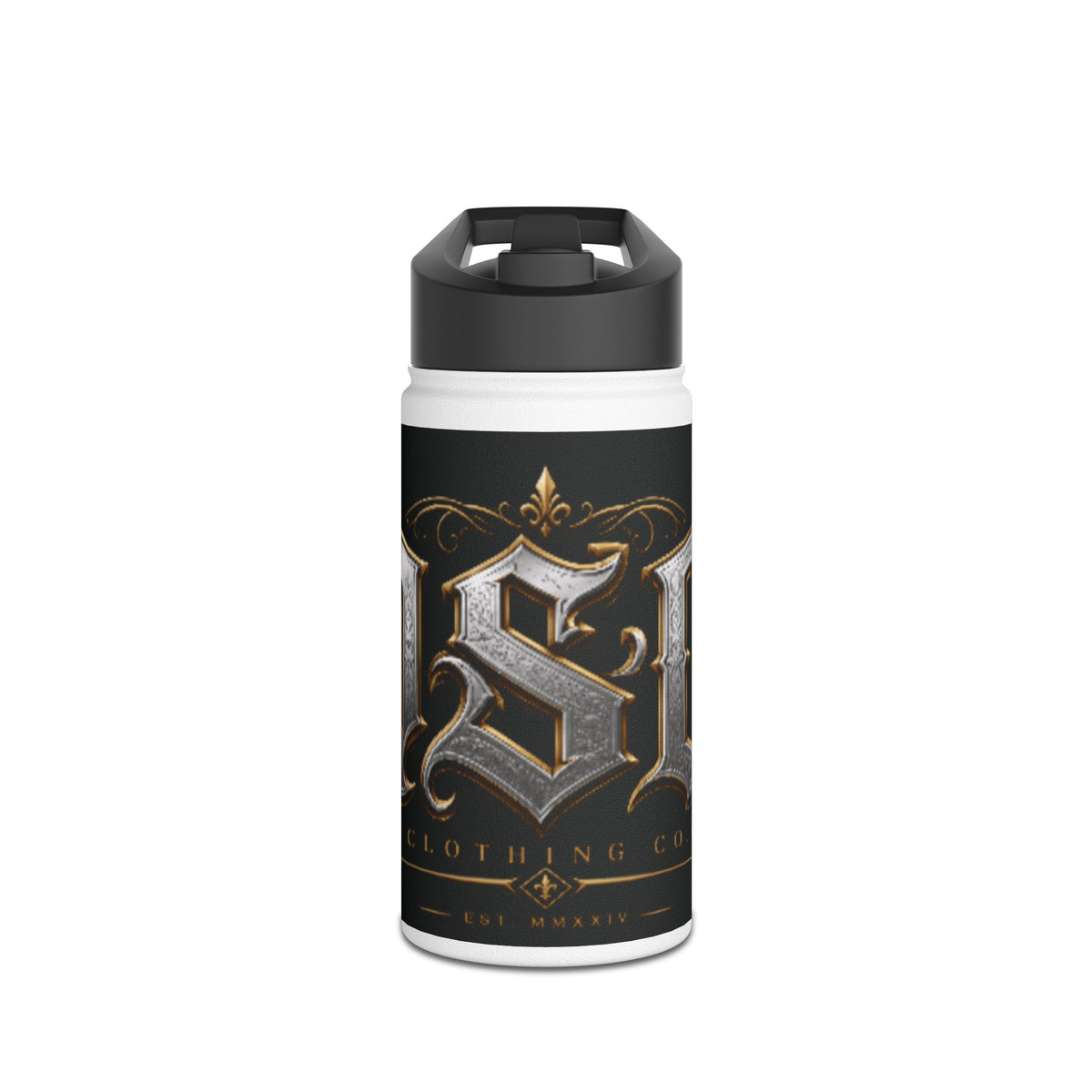 Ornate Gothic Stainless Steel Water Bottle — Vintage Monogram Design