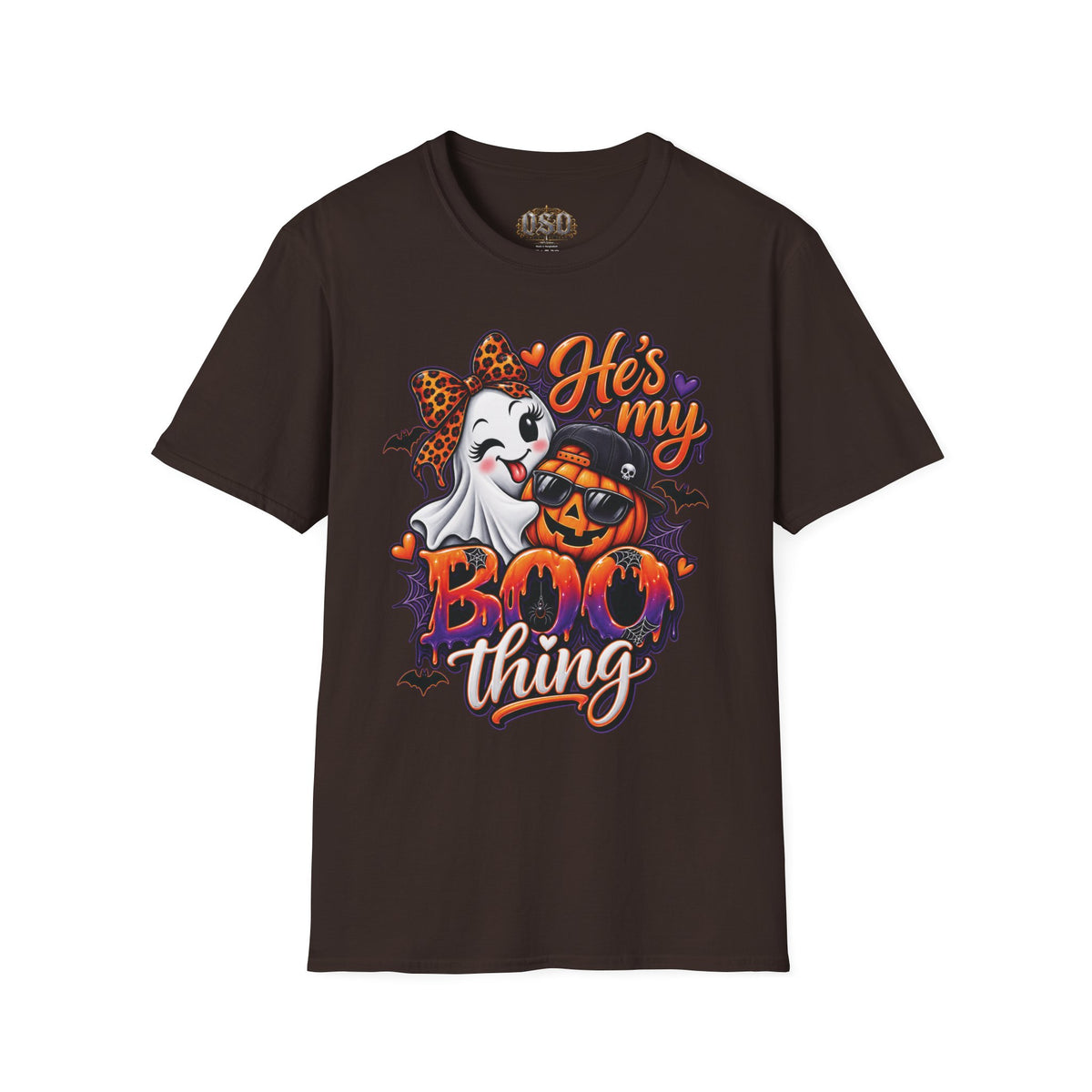 Halloween "He's My Boo Thing" T-Shirt — Cute Ghost & Pumpkin Couple Tee