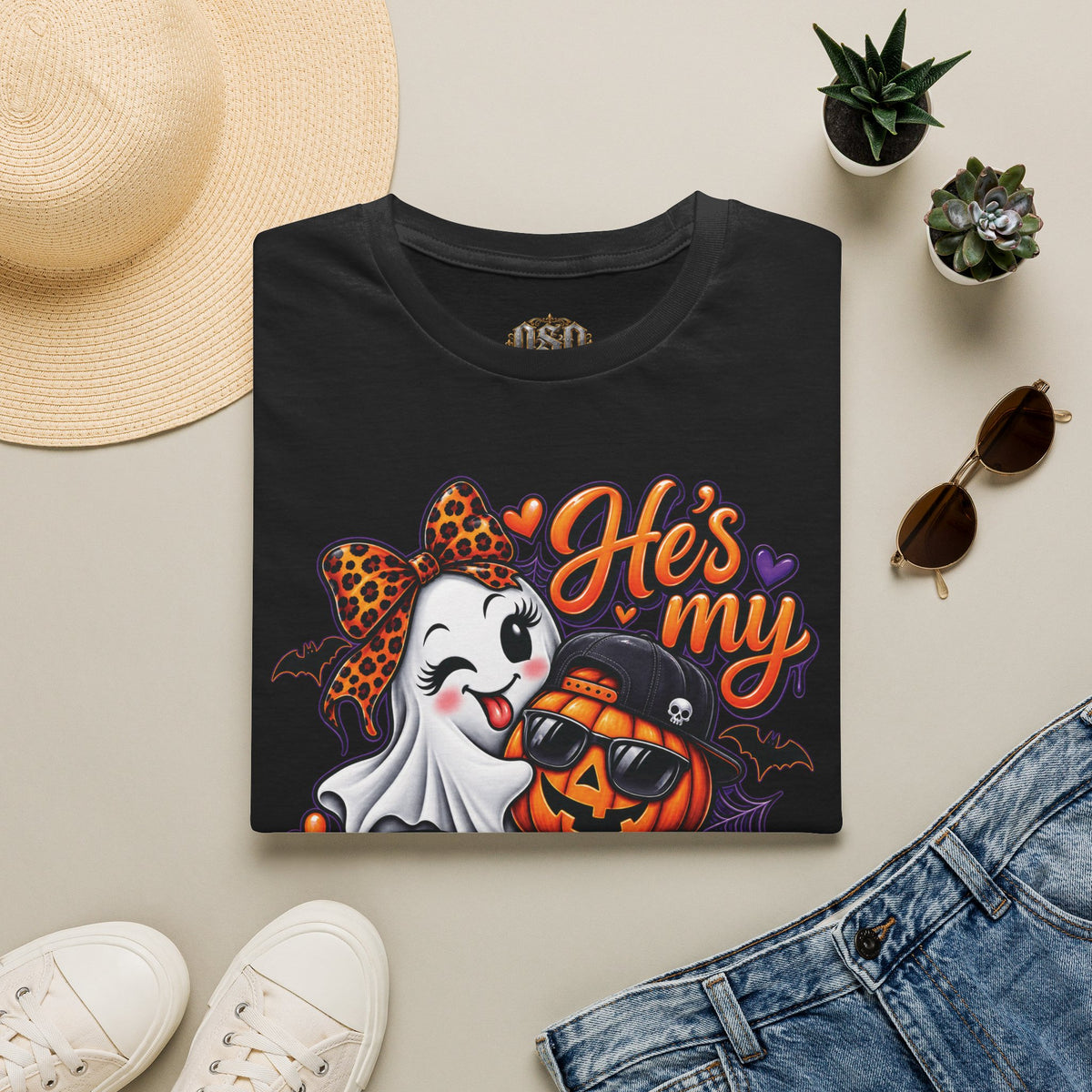 Halloween "He's My Boo Thing" T-Shirt — Cute Ghost & Pumpkin Couple Tee
