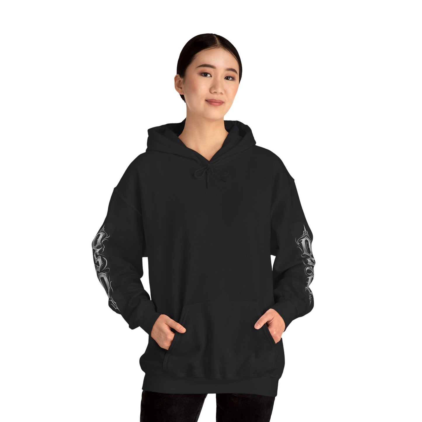Graphic Hoodie — Gothic "OSD" Logo Pullover with Sleeve Panels