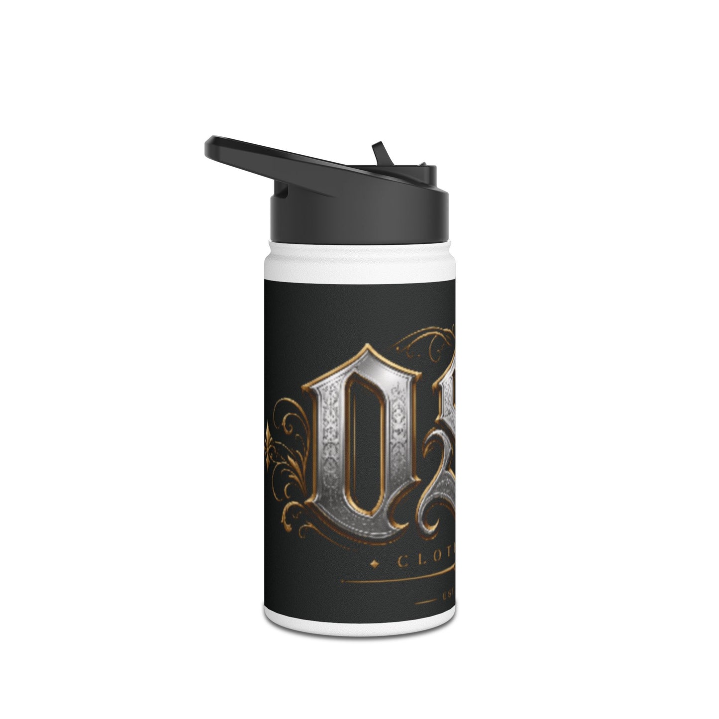 Ornate Gothic Stainless Steel Water Bottle — Vintage Monogram Design