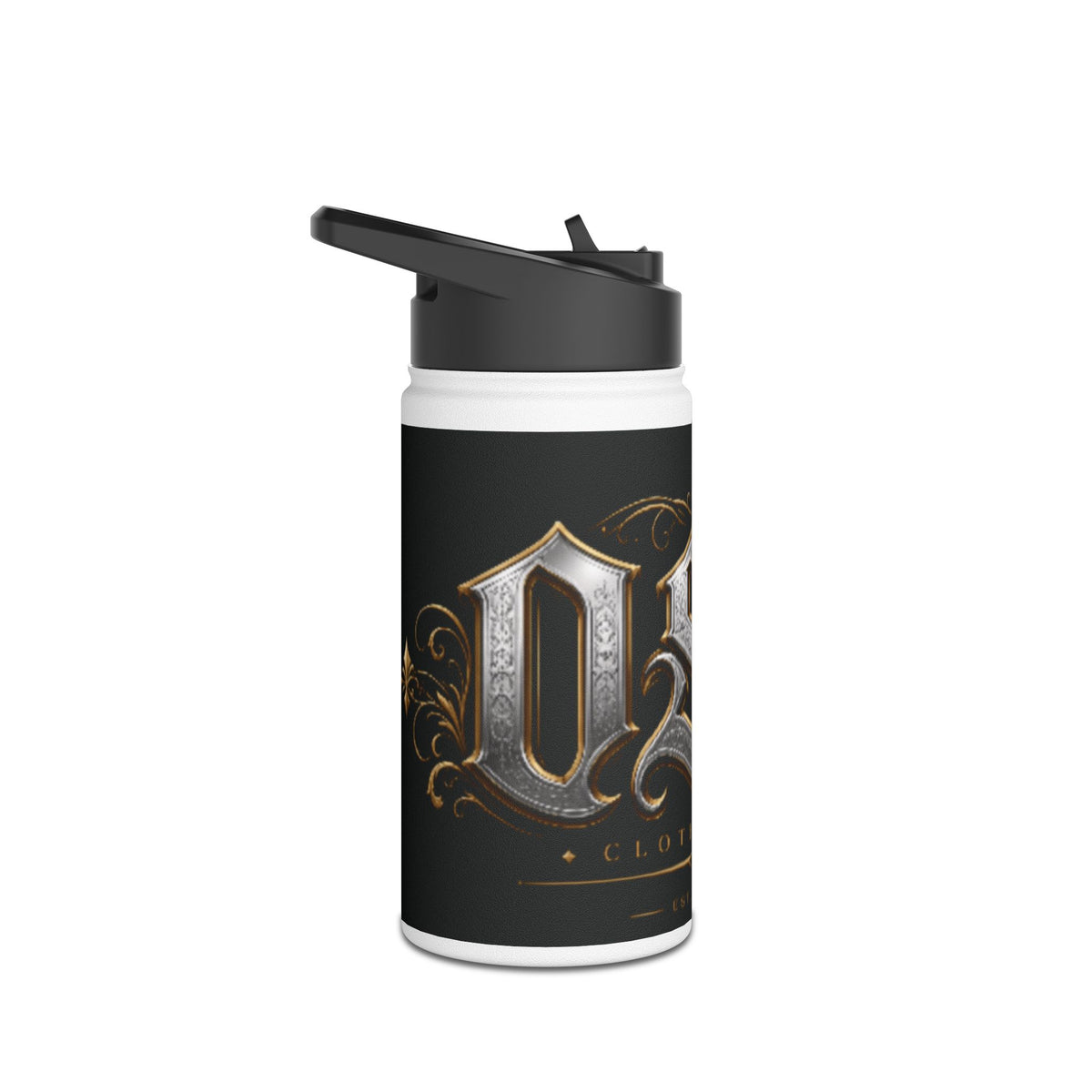 Ornate Gothic Stainless Steel Water Bottle — Vintage Monogram Design