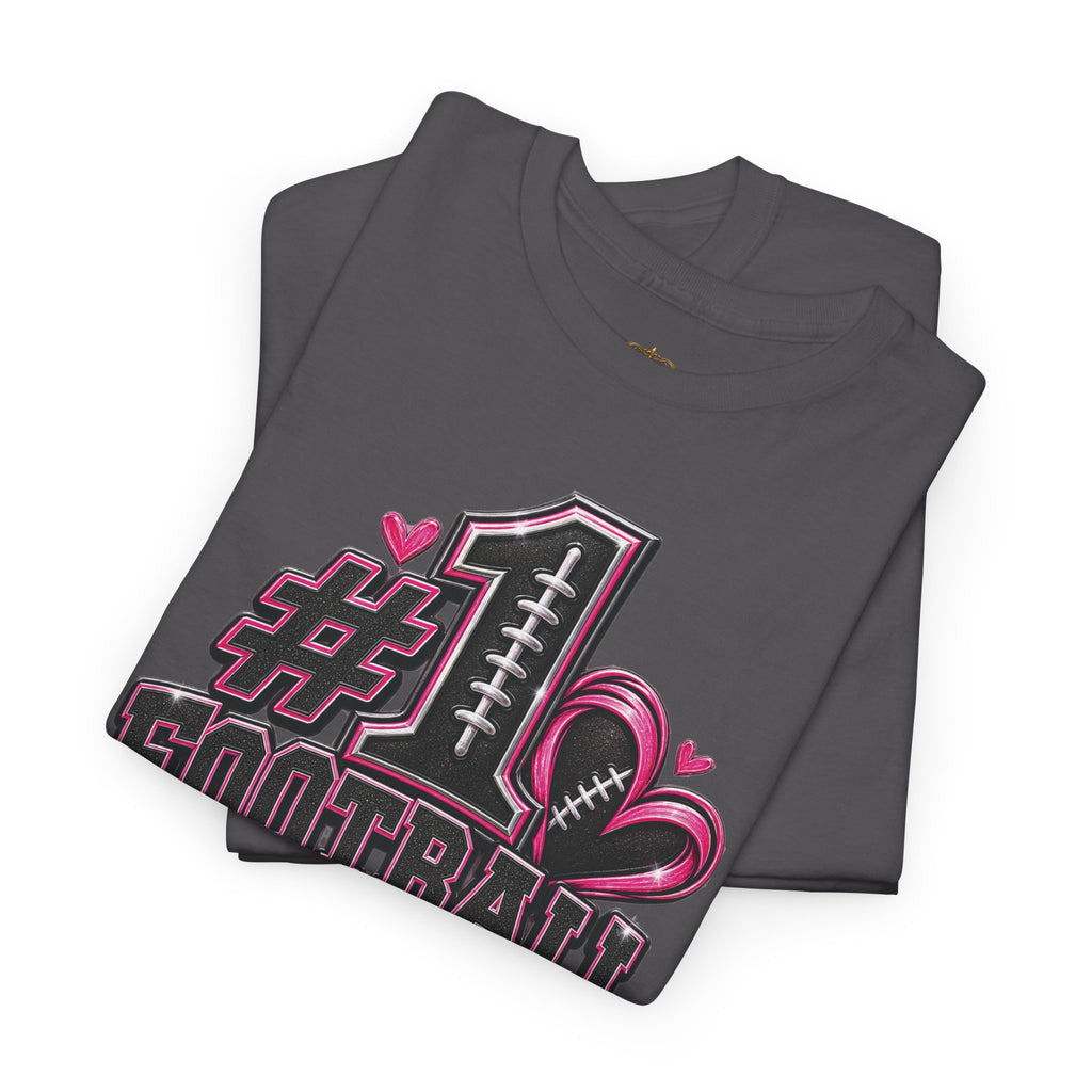 #1 Football Mom T-Shirt — Pink Heart Football Mom Tee for Game Day