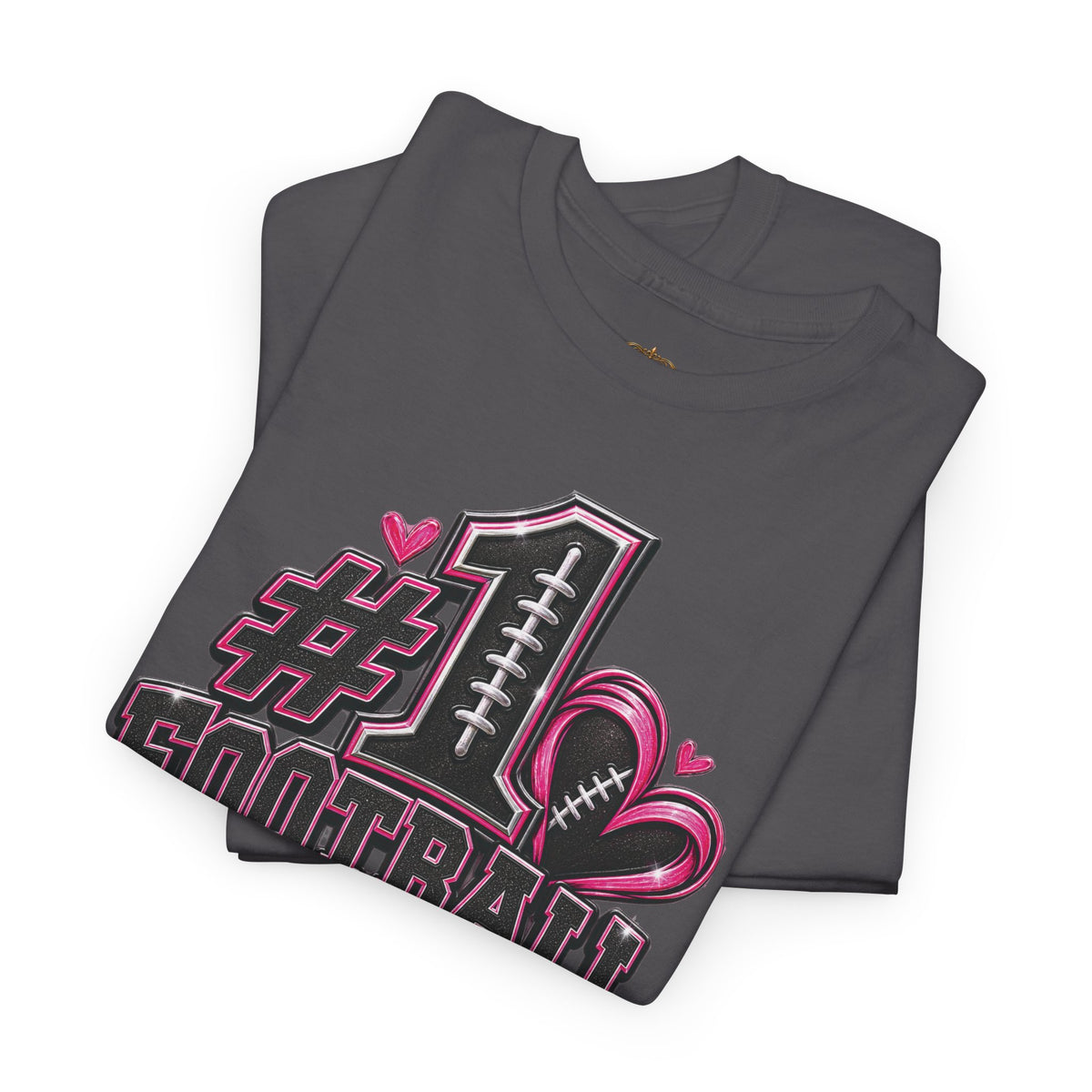 #1 Football Mom T-Shirt — Pink Heart Football Mom Tee for Game Day