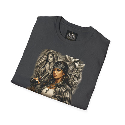 Chicana Lowrider Art T-Shirt – Virgen & Cholo Girl Vintage Streetwear