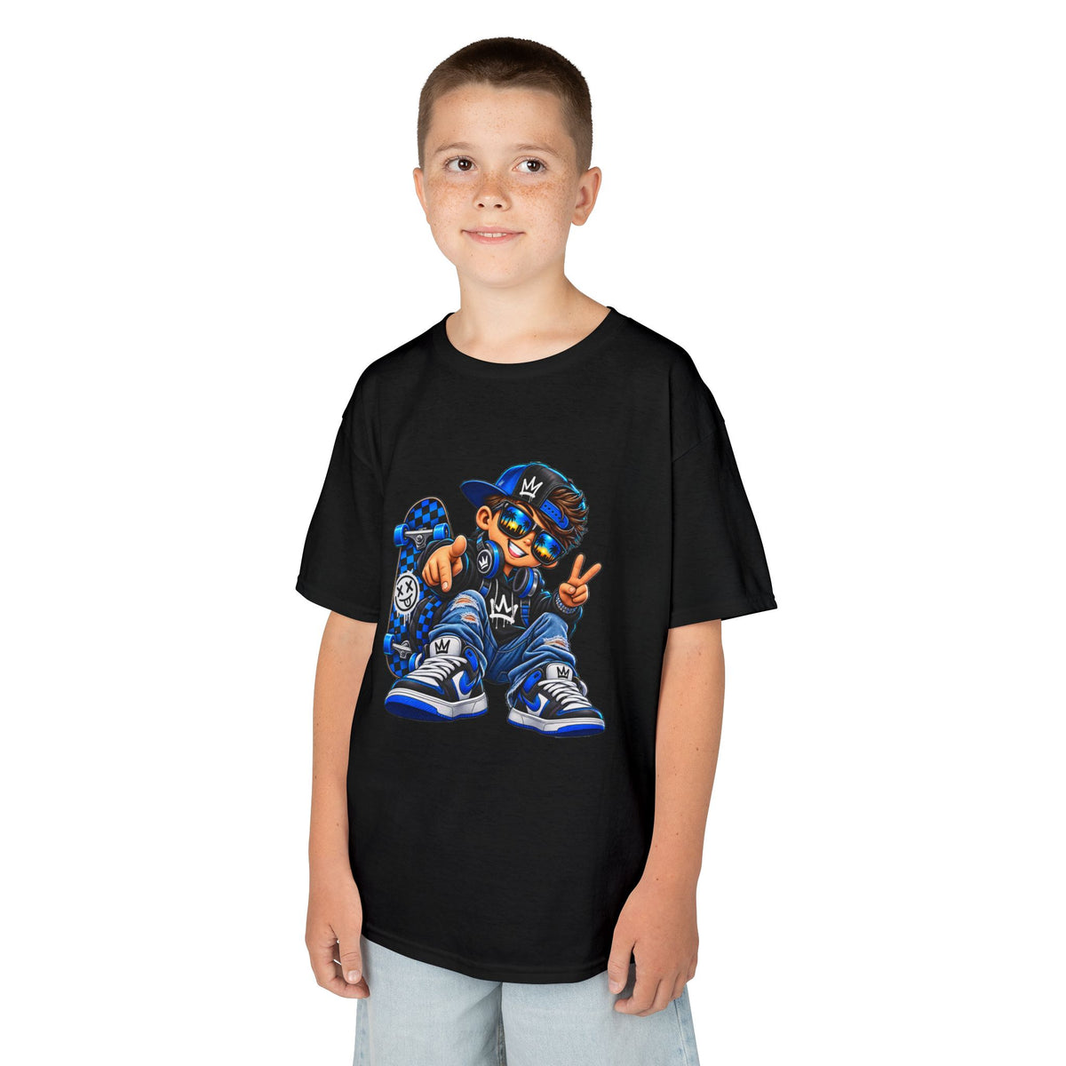 Kids Tee — Cool Skate Kid Graphic T-Shirt (Blue Streetwear)
