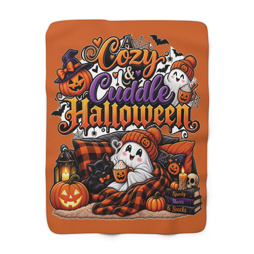 A Cozy & Cuddle Halloween Sherpa Blanket — Cute Ghosts, Pumpkins & Autumn Vibe