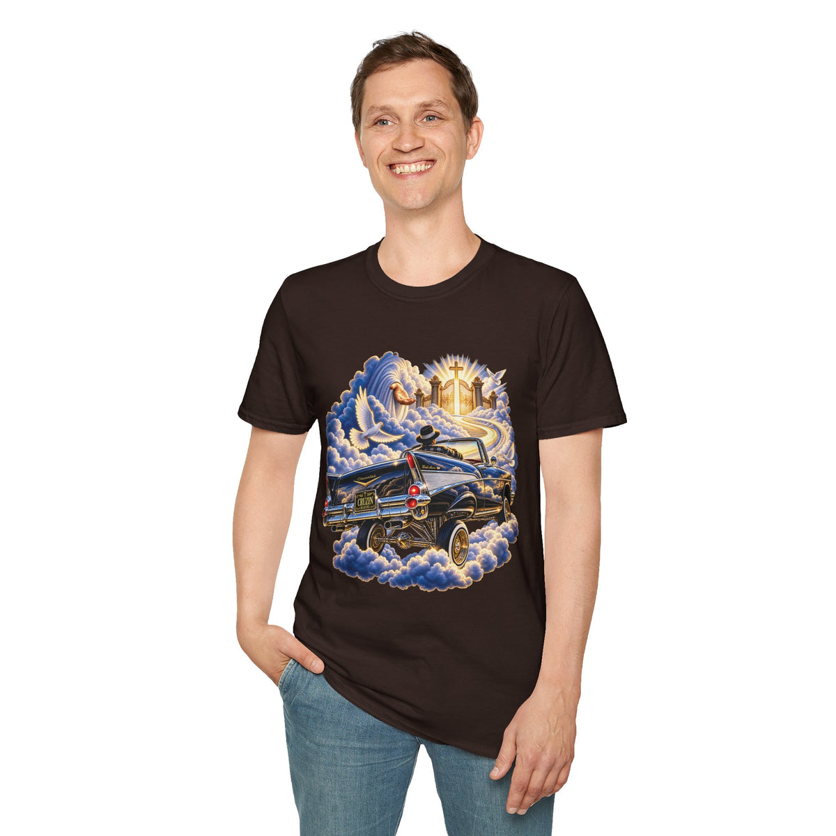 Christian Heaven Car Tribute T-Shirt — Guardian Angel, Cross & Dove T Shirt