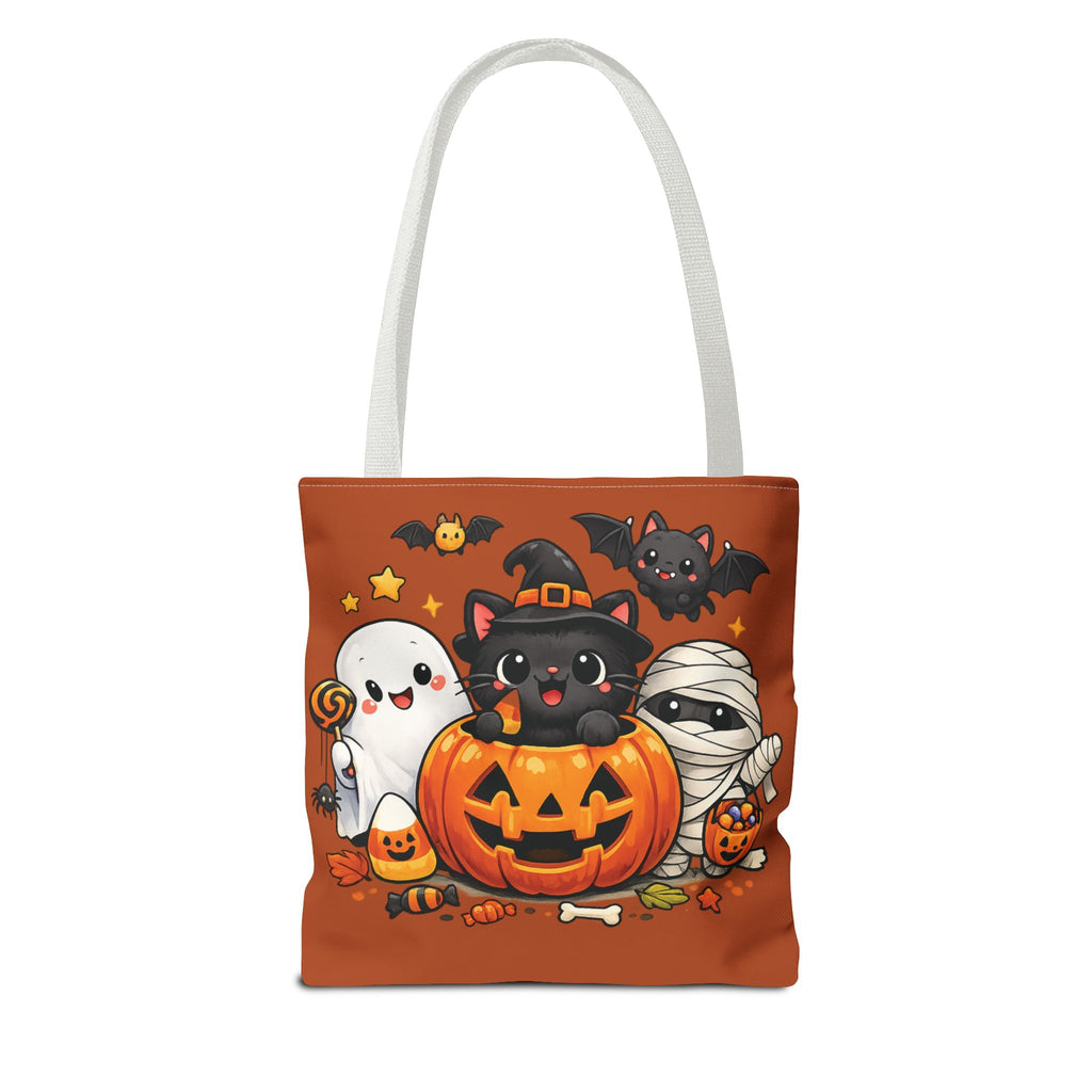 Halloween Cute Cat Pumpkin Tote Bag — Trick-or-Treat Witch Cat & Mummy Design