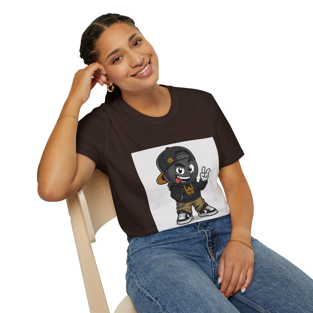 Character Graphic T‑Shirt — Cartoon Peace Sign Streetwear Tee