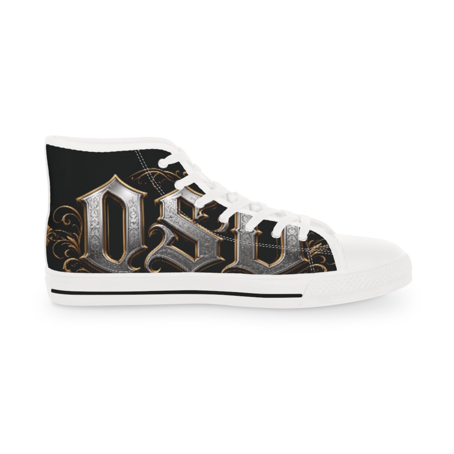 High Top Sneakers — Gothic Lettering Black & Gold Streetwear