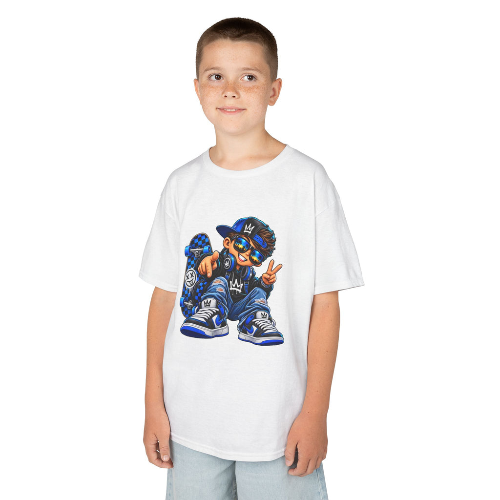 Kids Tee — Cool Skate Kid Graphic T-Shirt (Blue Streetwear)