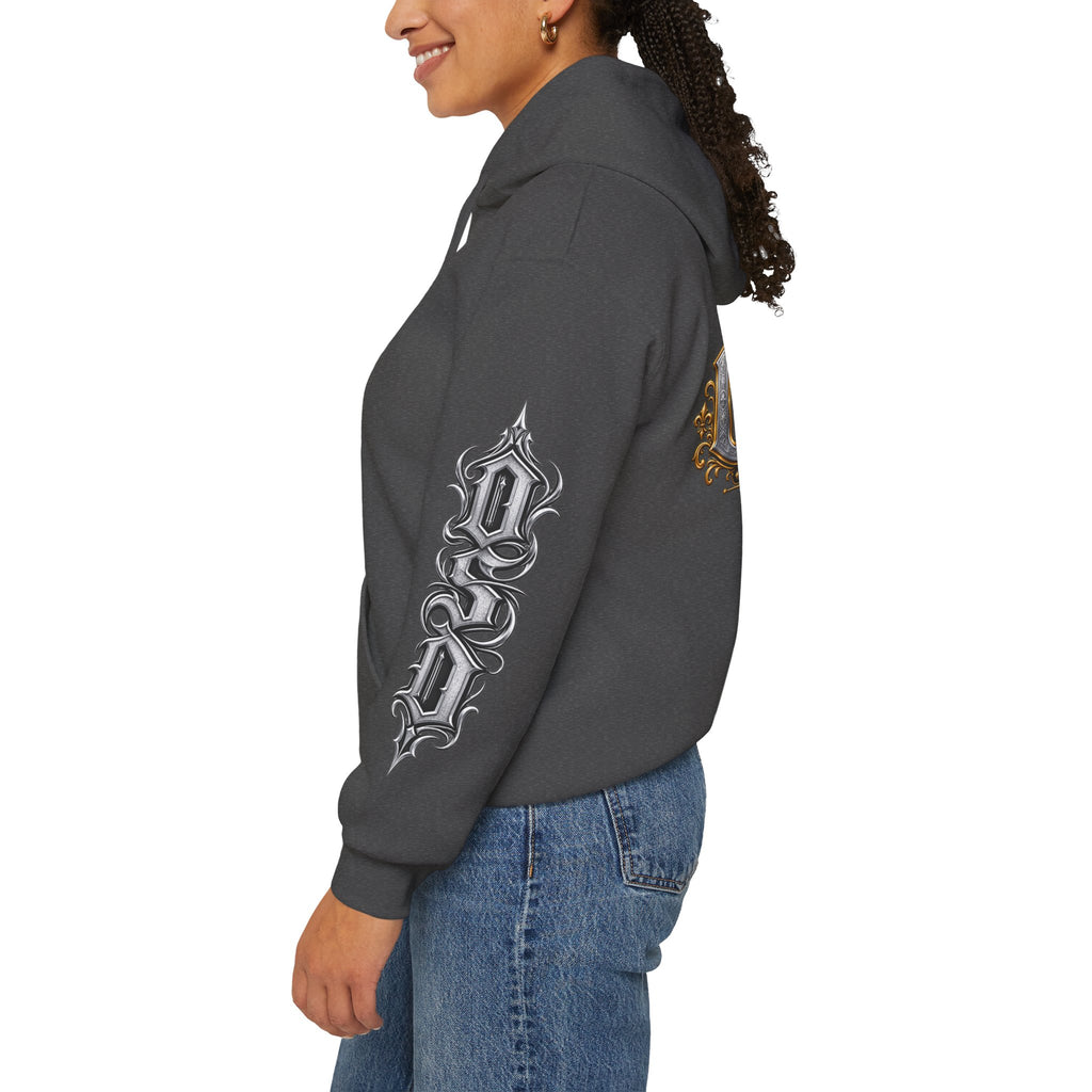 Hoodie — Ornate Gothic "OSD" Logo Sleeve & Back Streetwear Hoodie